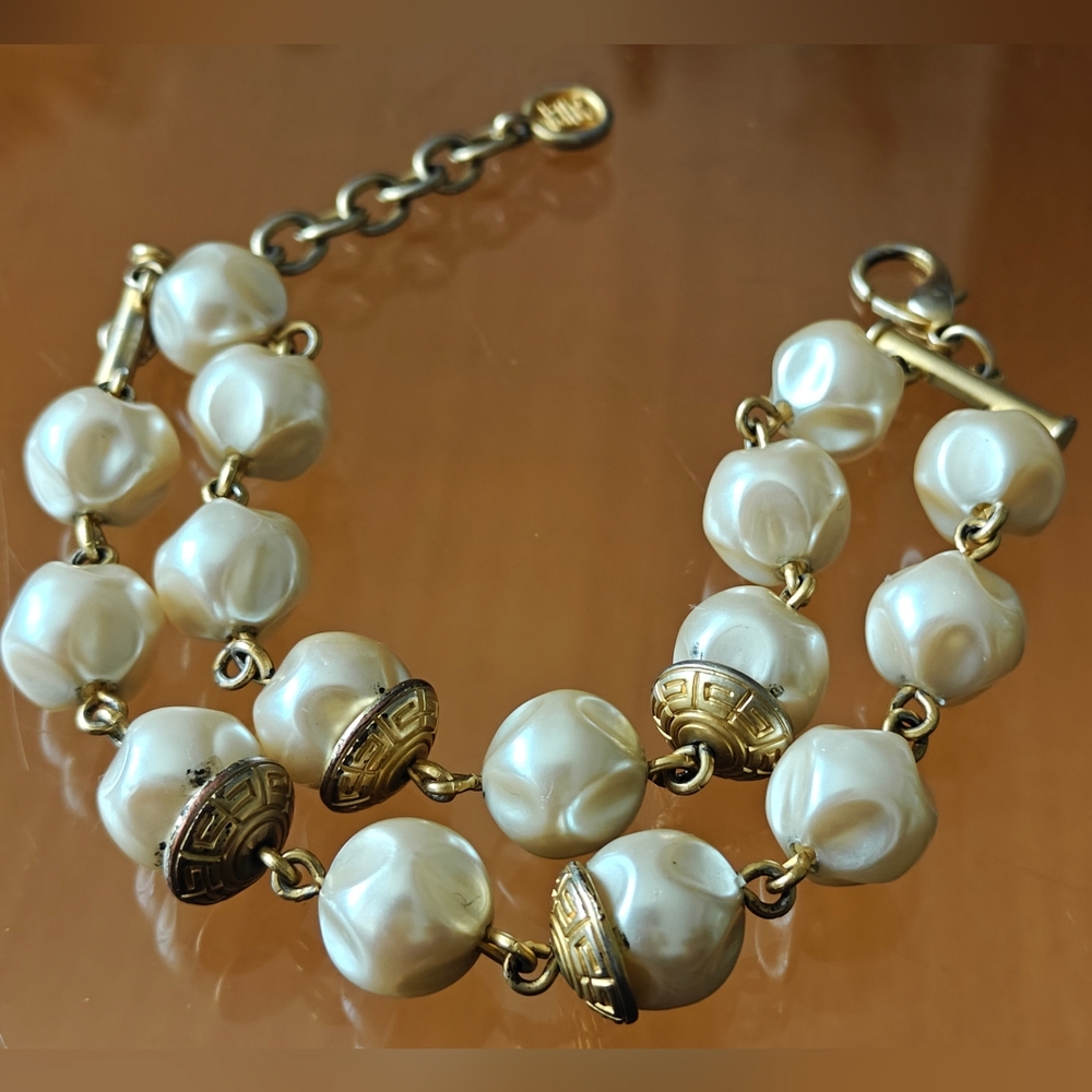 Vintage Givenchy Double Strand Faux Pearls Bracelet